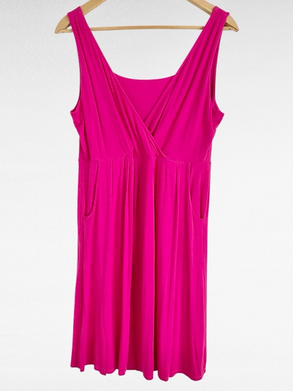 Fresh Produce Fuchsia Pink Sleeveless Wrap V-Neck Knit Casual Dress w/Pockets